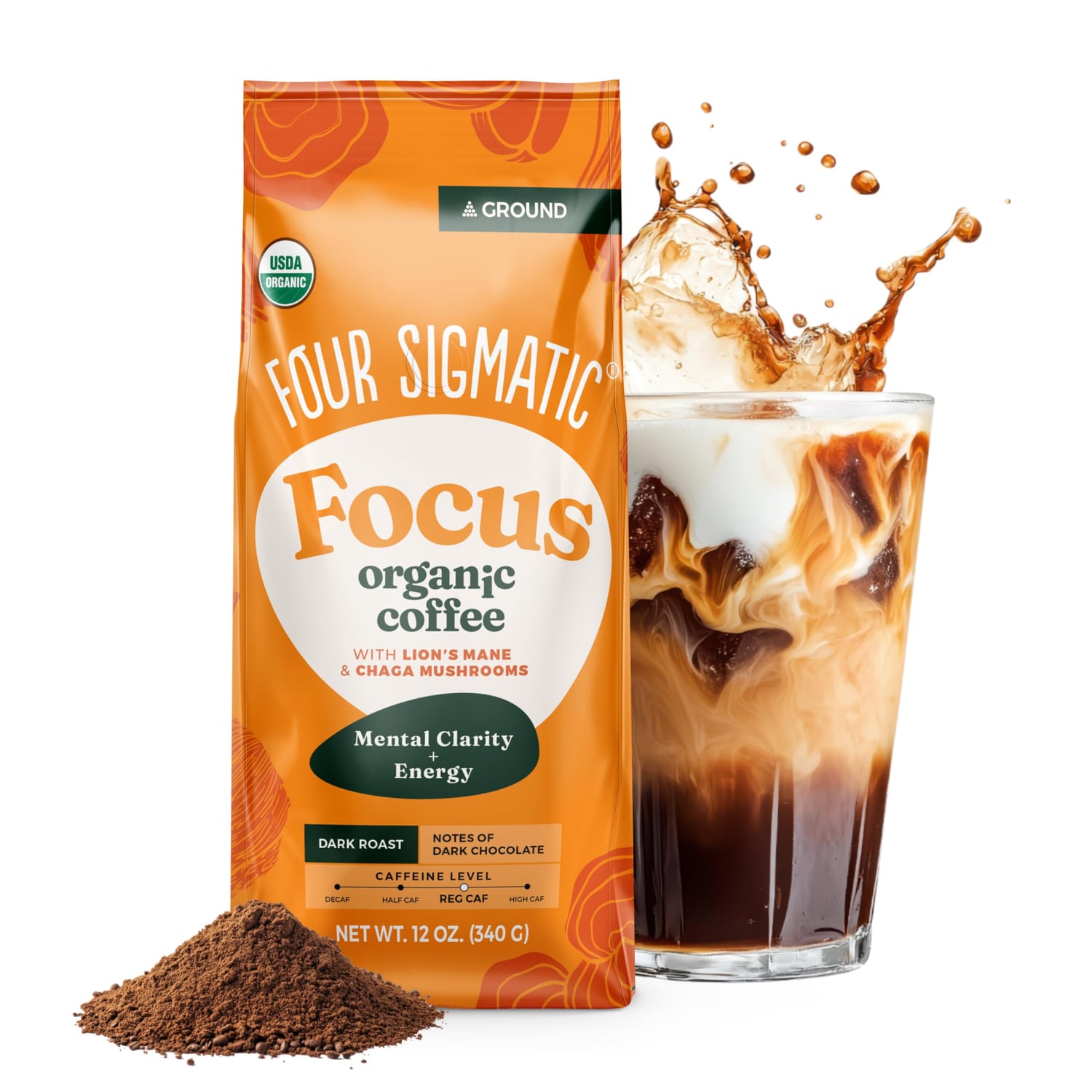 Four Sigmatic ground mushroom coffee 340g bag, dark roast with Lion’s Mane and Chaga