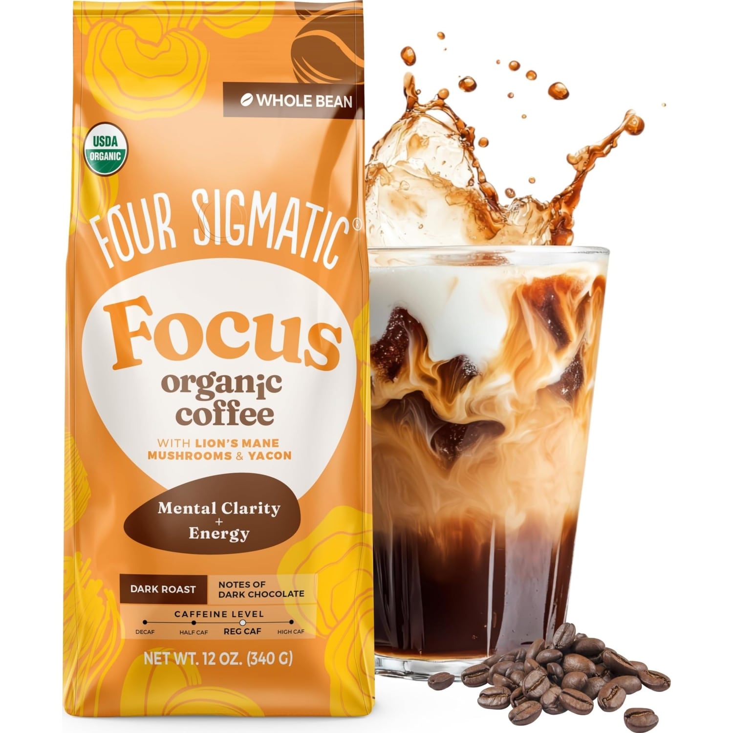 Four Sigmatic whole bean mushroom coffee 340g bag, dark roast with Lion’s Mane and Chaga