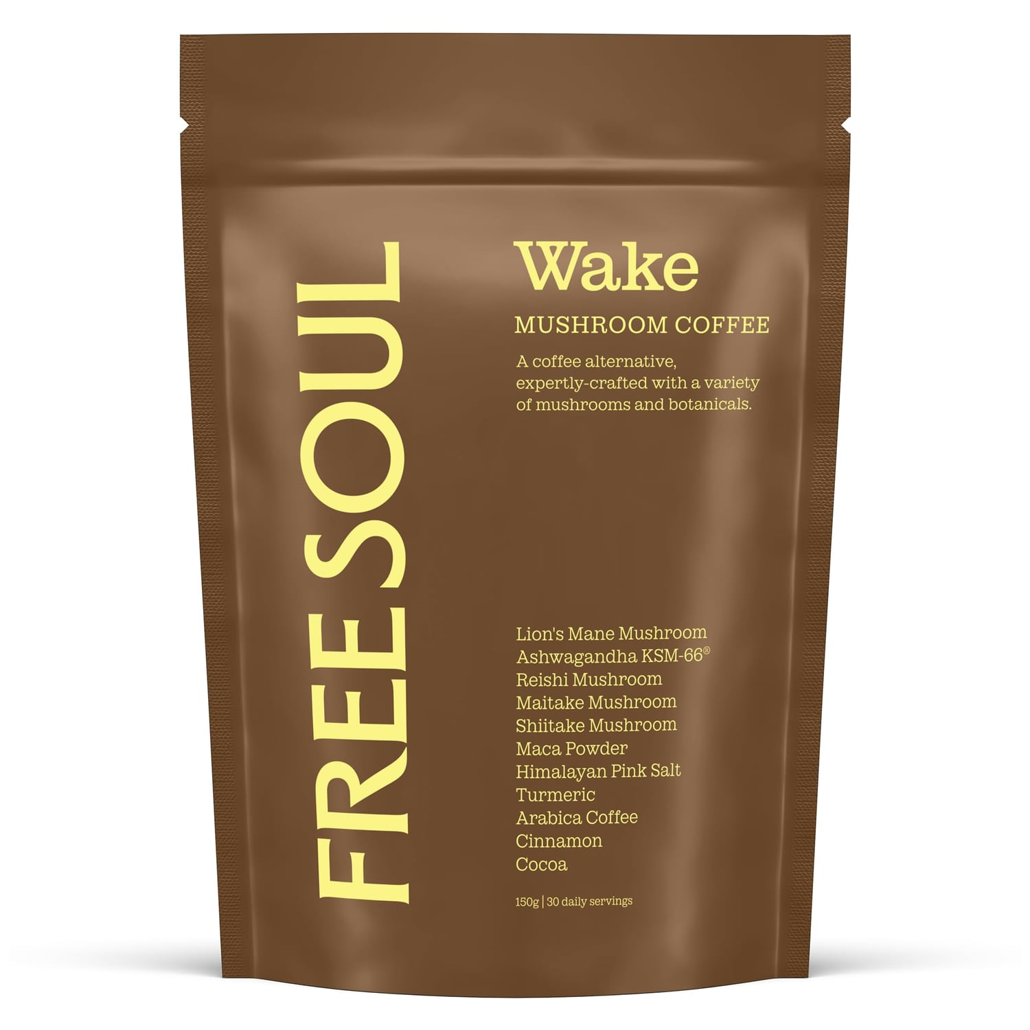 Free Soul Wake mushroom coffee pouch with Lion’s Mane and ashwagandha blend