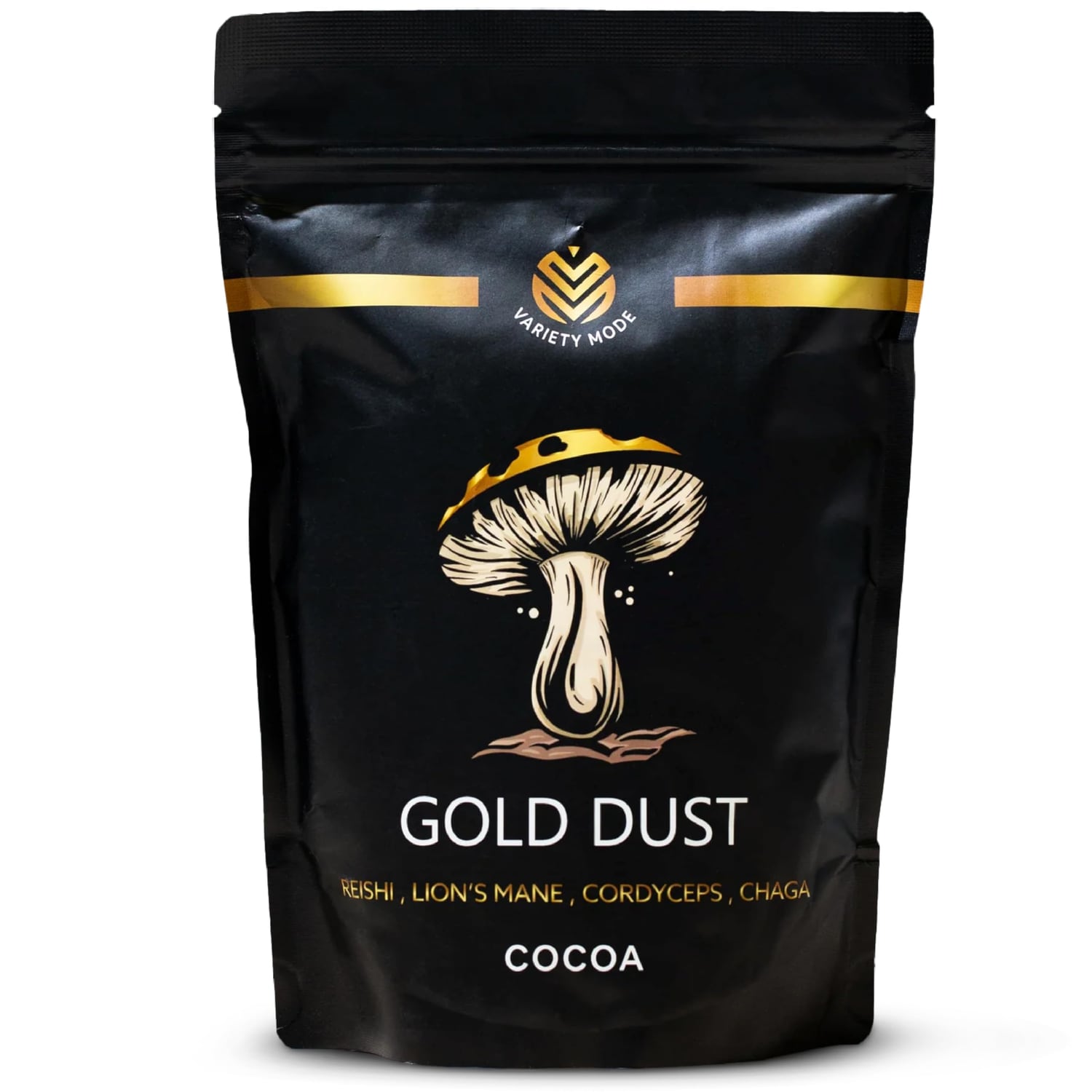 Variety Mode Gold Dust cocoa mushroom coffee 240g pouch with cacao and Lion’s Mane