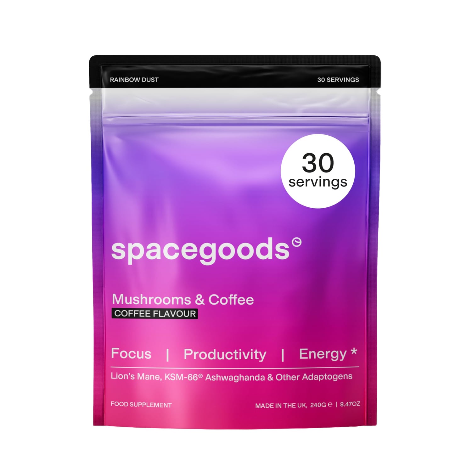 Spacegoods Rainbow Dust mushroom coffee 240g tub with Lion’s Mane and Chaga