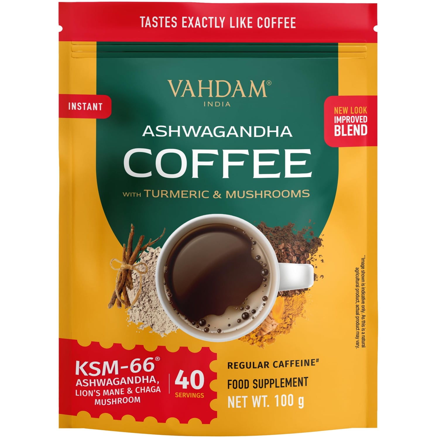 VAHDAM mushroom coffee tin with turmeric, Lion’s Mane and KSM-66 ashwagandha