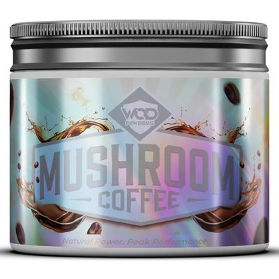 TrueStart instant mushroom coffee tub with scoop, a just-add-water functional coffee