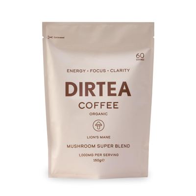 DIRTEA Lion's Mane mushroom coffee, one of the functional coffee blends stocked by Forage & Brew